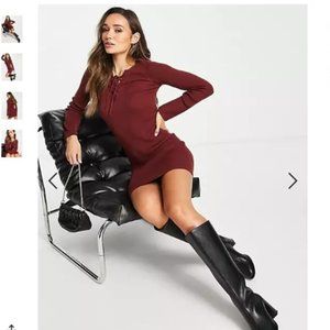 ASOS DESIGN Knitted Mini Dress with Lace Up Detail in Rust